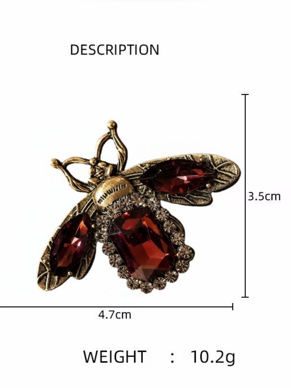 Gold-Tone Bee Brooch with Garnet Red Crystals - Picture 2 of 6